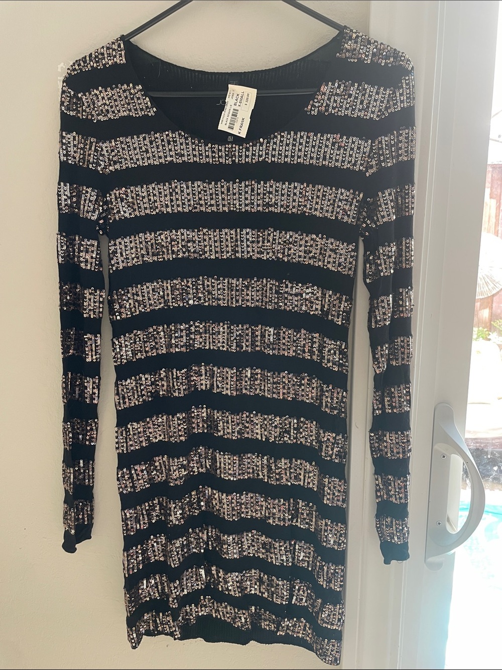 Long Sleeve Sequin Stripe Bodycon Dress - Black and Gold